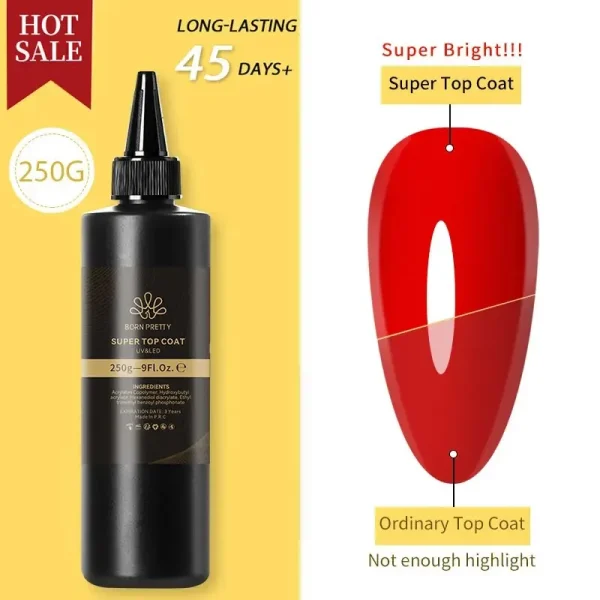 BORN PRETTY 250g Super Top Coat Professional Nail Art Soak Off Top Coat Long-lasting Anti-Stain Functional Gel Polish - Image 4