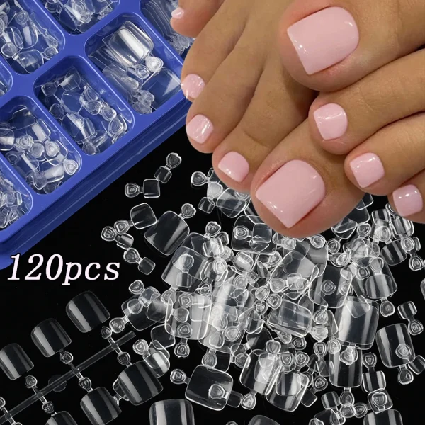 100/120Pcs Clear Tips Press on Toenail Glossy Short Square Fake Toe Nails Full Cover Pre-shaped Artificial False Toe Nail Tips - Image 2