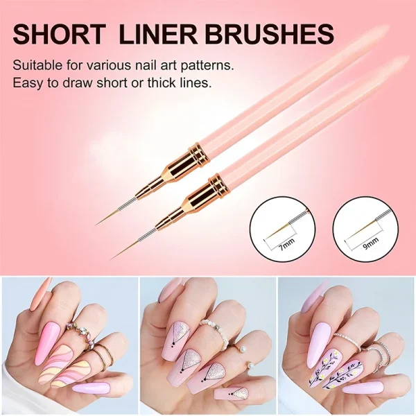 7/9/11/15/25MM Nail Liner Brush Set UV Gel Nail Brushes Kits 5pcs French Stripe Line Painting Drawing Flower Pen Manicure Tools - Image 3