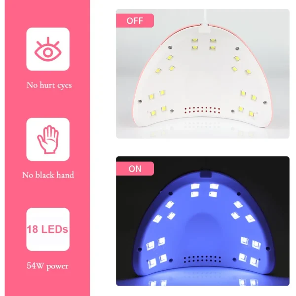 CNHIDS 54W 18 LED Drying Lamp Manicure UV Nail Dryer Curing Gel Nail Polish With USB Smart Timer Sun Light Nail Art Tools - Image 5
