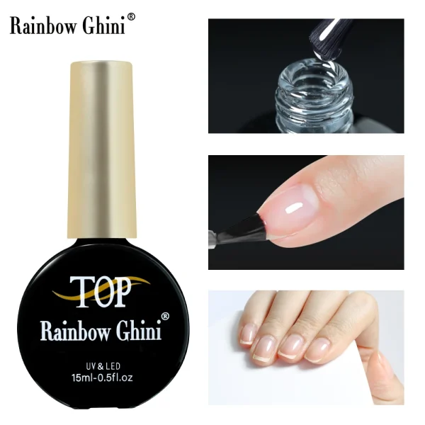 Rainbow Ghini 15ml Superbright Top Coat y Base Coat UV Gel First Nail Primer Polish 2024 without Sticky Layer No Wipe for Lamp - Image 4