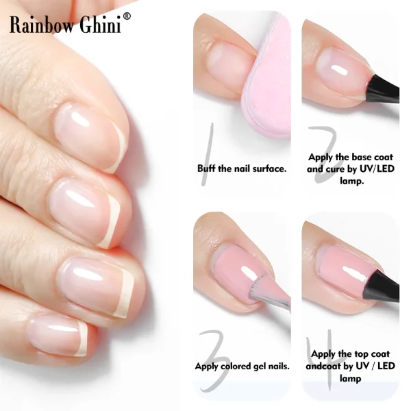 Rainbow Ghini 15ml Superbright Top Coat y Base Coat UV Gel First Nail Primer Polish 2024 without Sticky Layer No Wipe for Lamp - Image 2