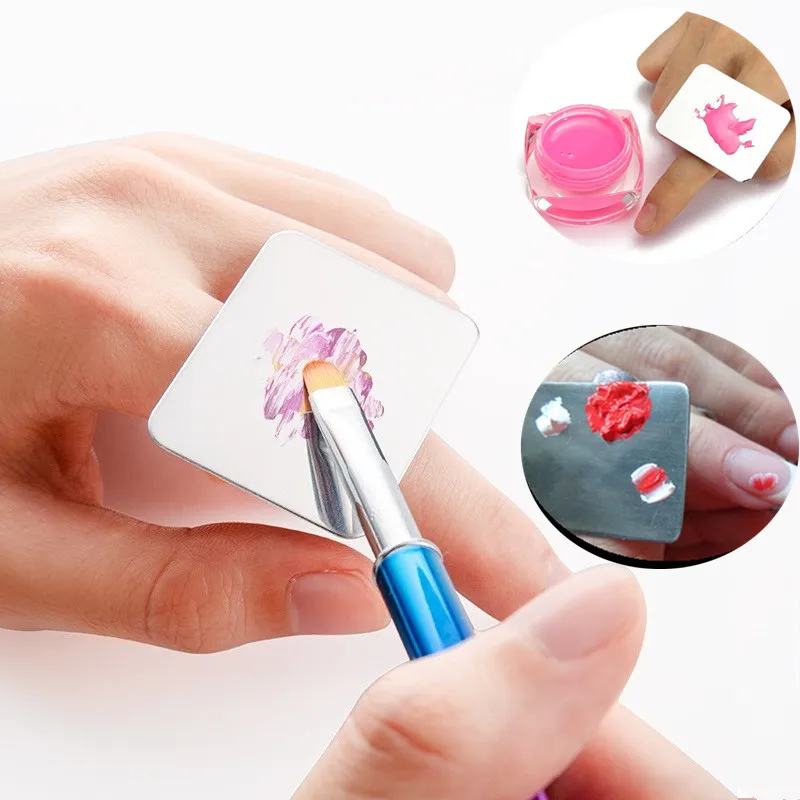 Hot Nail Art Cosmetics Small Nail Art Palette Makeup Palette Stainless Steel Ring Mini Palette Small Square