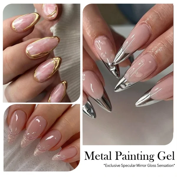 Metallic Painting Gel Chrome Gold Silver Rose Gold Mirror Effect Nail Polish Super Bright Drawing Line French Nail Art Varnish - Image 4