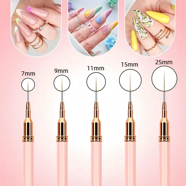 7/9/11/15/25MM Nail Liner Brush Set UV Gel Nail Brushes Kits 5pcs French Stripe Line Painting Drawing Flower Pen Manicure Tools - Image 5