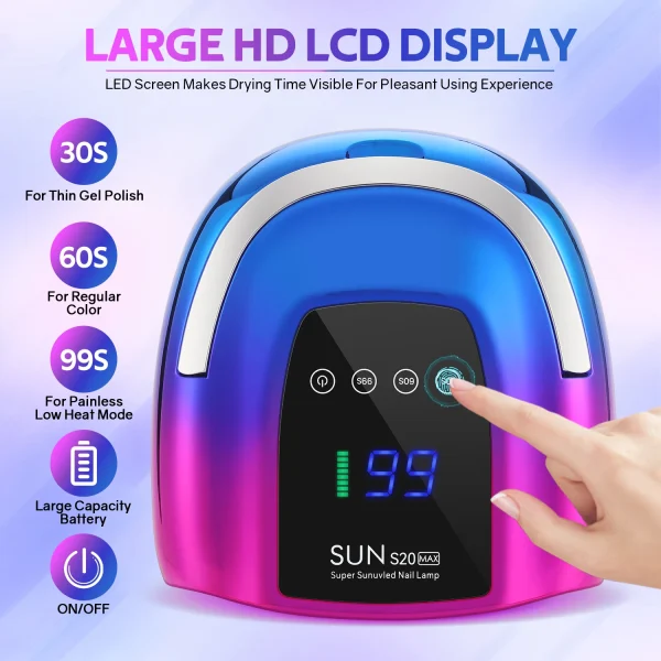 200W Rechargeable UV LED Nail Lamp Cordless Nail Dryer with 3 Timer Settings and Smart Sensor for Home & Salon to Curing All Gel - Image 5
