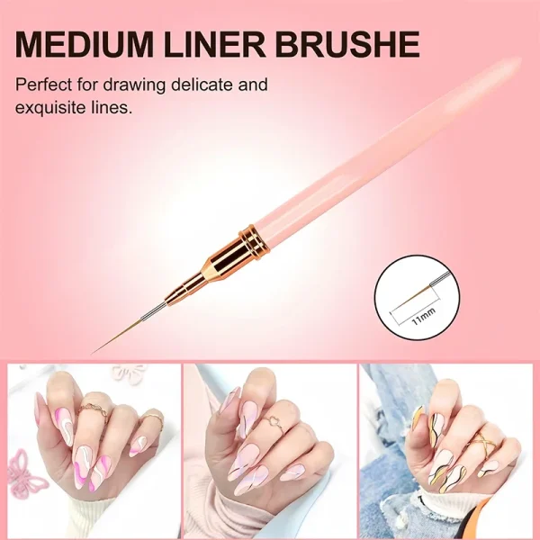 7/9/11/15/25MM Nail Liner Brush Set UV Gel Nail Brushes Kits 5pcs French Stripe Line Painting Drawing Flower Pen Manicure Tools - Image 4