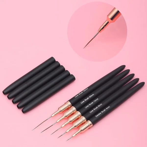 5Sizes Black Nail Art Liner Brushes Painting Nail Design Pen /8/12/20/25mm Drawing Tool for Long Lines Thin Details Manicure Pen - Image 4