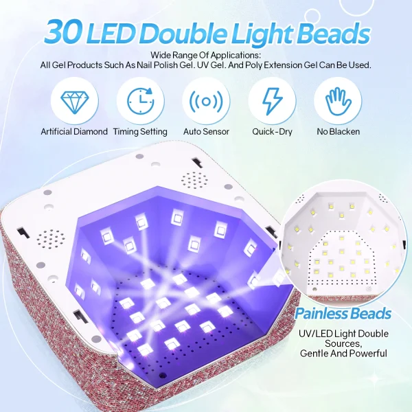 Rechargeable 72W UV LED Nail Lamp For Nails 30LEDS Wireless Gel Polish Curing Lamp With Large Screen Professional Nail Equipment - Image 3