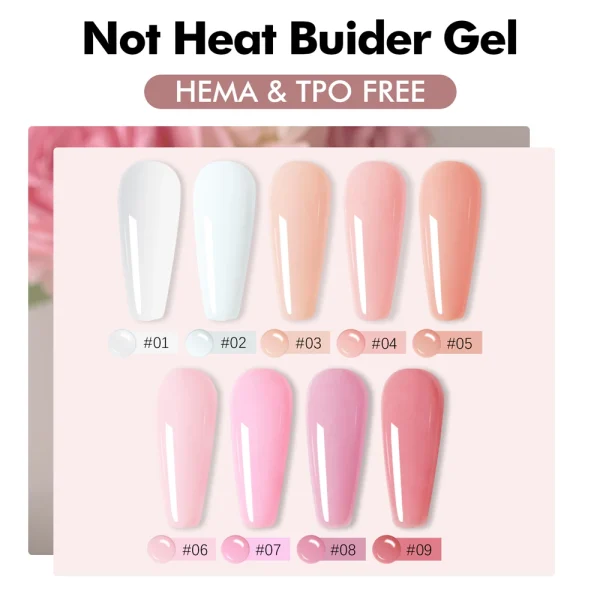 FZANEST HEMA FREE No Heat Nude Pink Builder Nail Gel Painless Hard Gel 9 Colors Sculpting Overlay UV Led Strengthener Extensions - Image 6