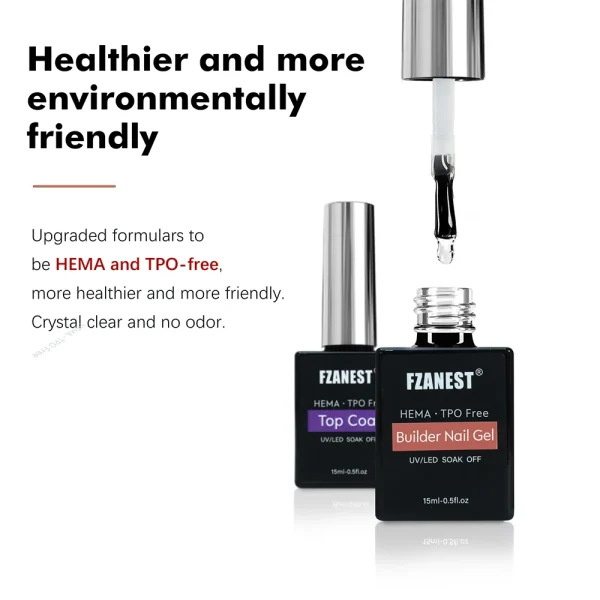 FZANEST HEMA TPO FREE Long Lasting Professional Builder Hard Gel High Adhesion Base Gel Shine Finish Chip Resistant Top Coat - Image 5